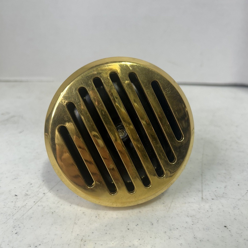 Vintage Style Round Motorcycle Horn Brass Gold Slotted Grille Cover Untested